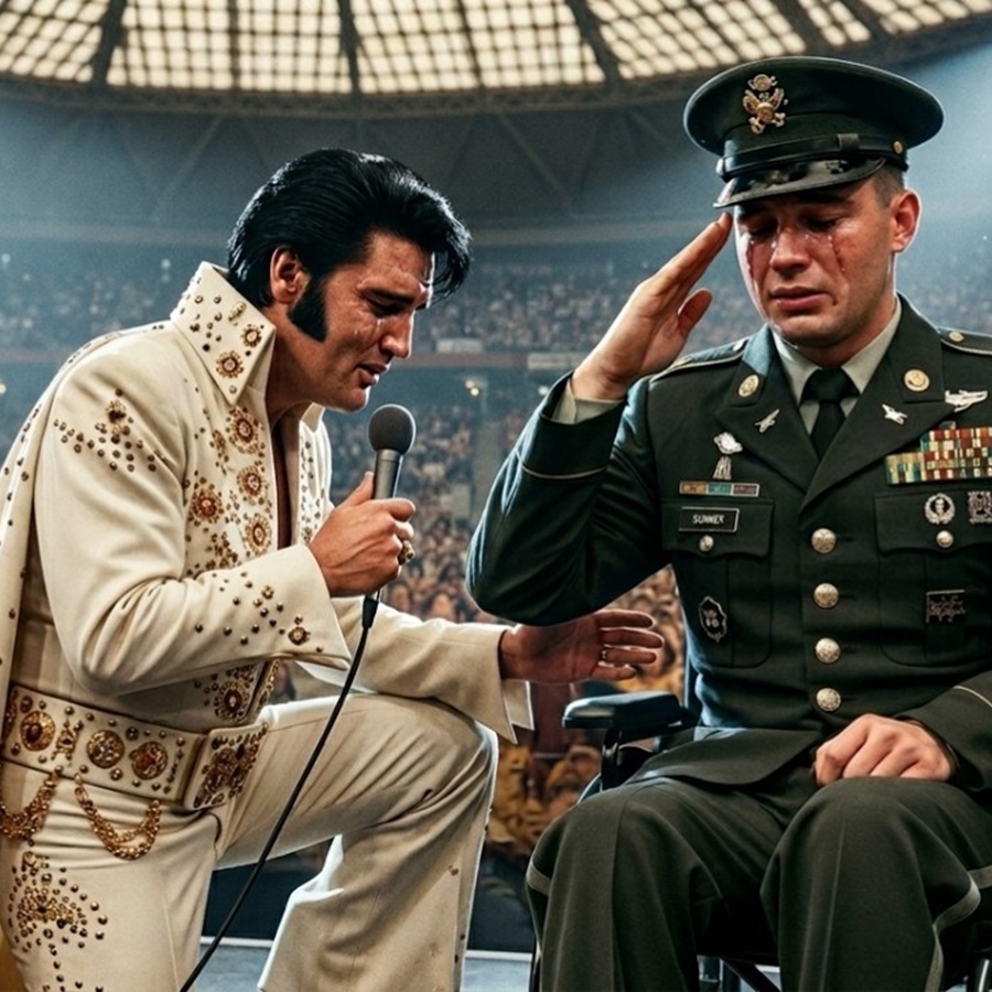 Elvis FROZE Mid Song When He Saw the Dying Soldier’s Salute D