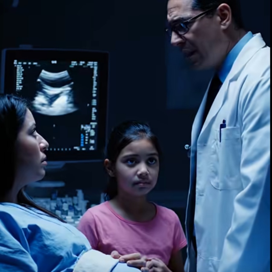 At a routine prenatal appointment, I brought my seven-year-old daughter with me—when she suddenly cried out, “Mom, don’t have the baby!” Startled, I asked her why. She began to shake and whispered, “Because this baby is…” Before she could finish, the doctor’s expression drained of color as he stared at the ultrasound screen, and my entire body went cold. D