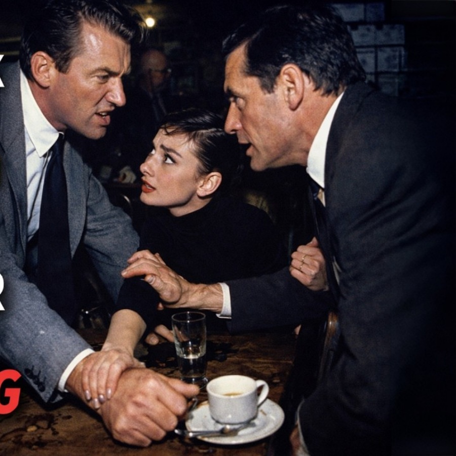 AUDREY HEPBURN CAUGHT IN THE MIDDLE AS GREGORY PECK FACES HER HUSBAND